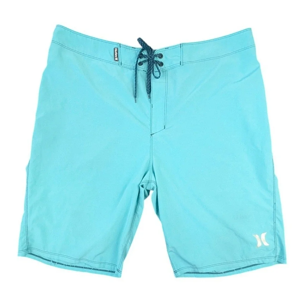 Hurley Phantom Board Shorts Turquoise Blue Mens Size 33 Buckle Exclusive Logo